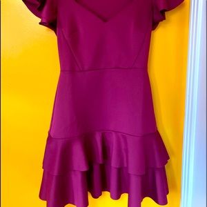 {ASOS} Pink Scuba Mini V-Neck Ruffle Dress